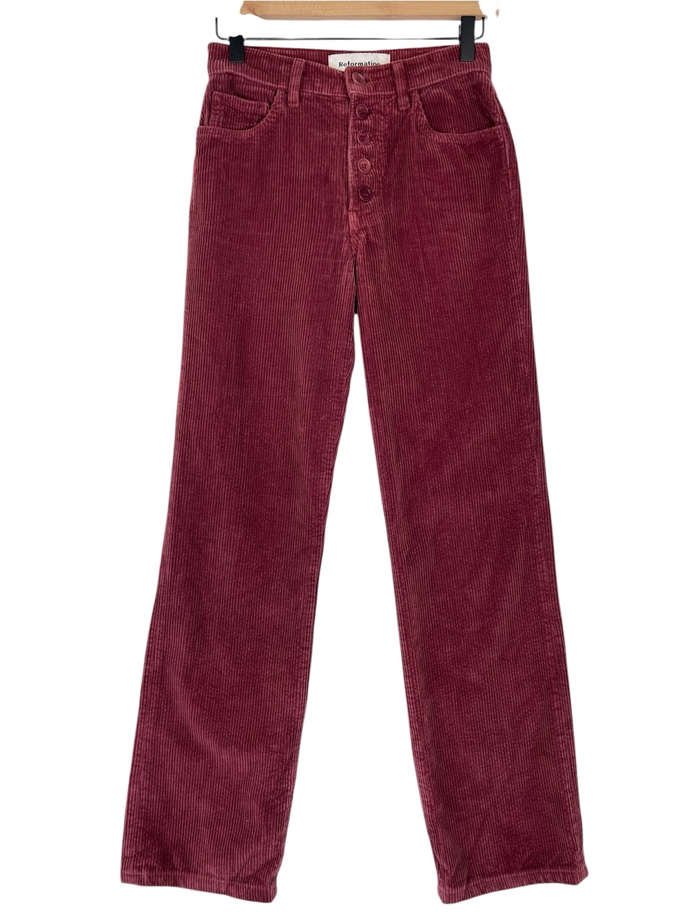 Reformation Winnie Corduroy Pant 24 High Rise Rust Button Fly Straight Leg